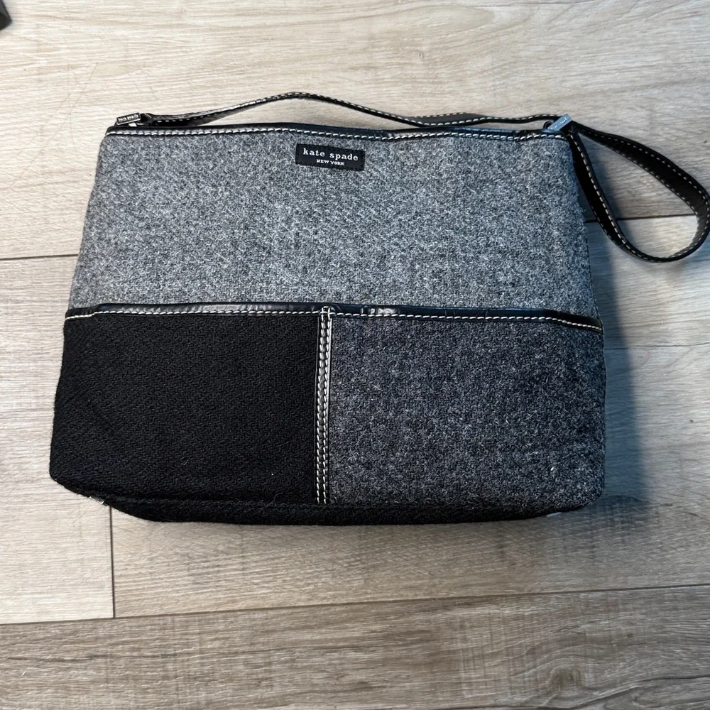 Vintage Kate Spade Black and Gray Wool Patchwork Small Bag - Picture 2 of 15